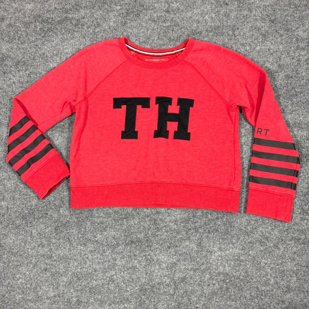 Tommy Hilfiger Sport Cropped Sweatshirt Logo Raglan Womens M Red Cotton EUC